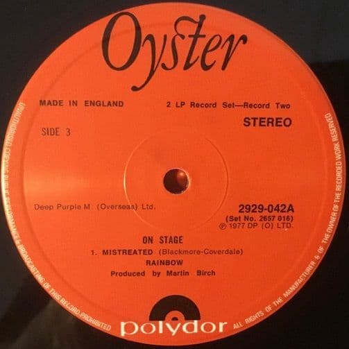 RAINBOW On Stage Vinyl Record LP Oyster 1977